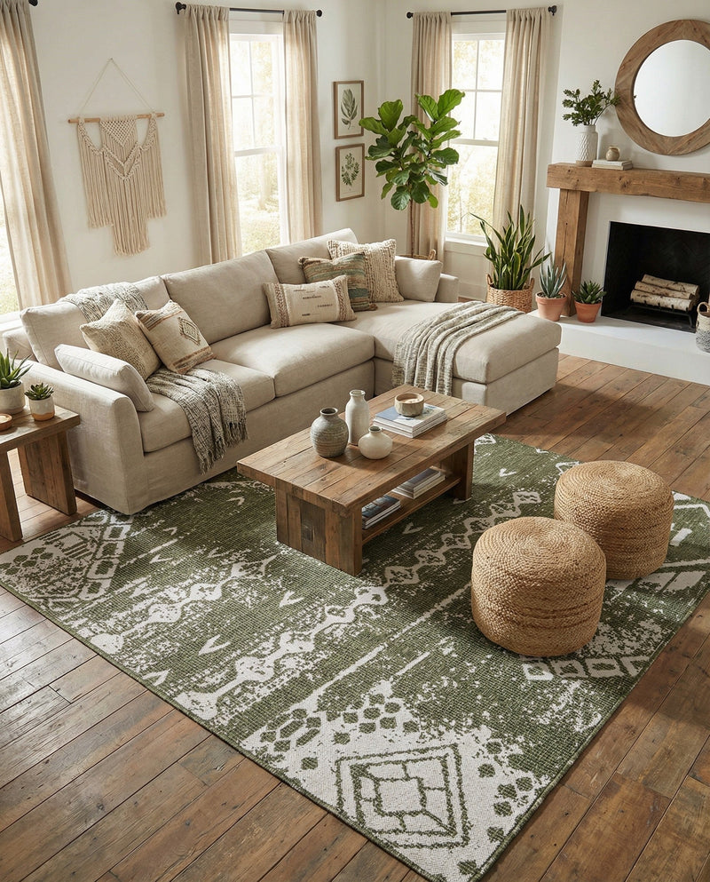 Desert Nomad Terrace Collection Area Rug - Sahara (Green) Square Green  lifestyle 69