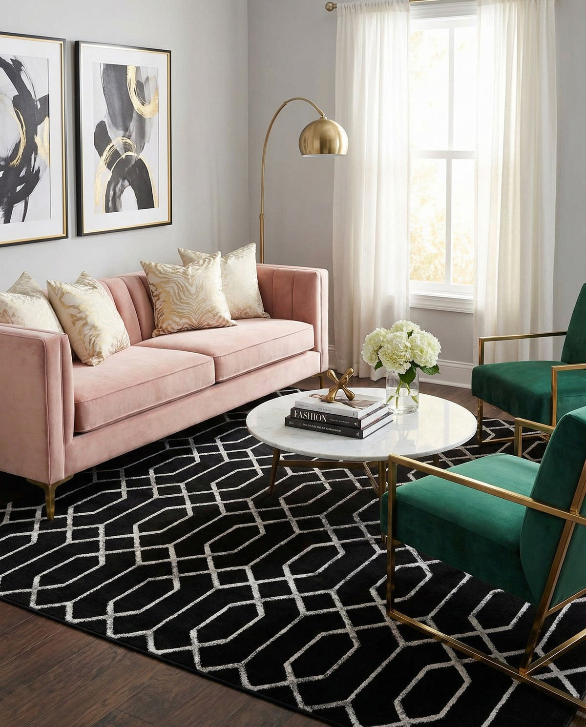 Hollywood Luxe Collection Area Rug - Sunset Square Black and Silver  lifestyle 173