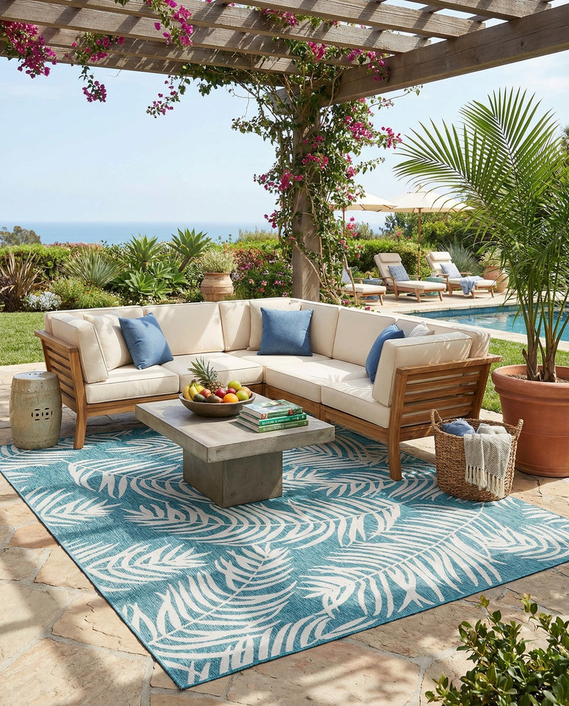 Seaside Blooms Collection Area Rug - Verdure (Light Aqua) Rectangle Light Aqua  lifestyle 20
