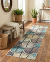 Outdoor Marrakesh Collection Area Rug -  Rabat Runner Gray Blue Ivory  lifestyle 45
