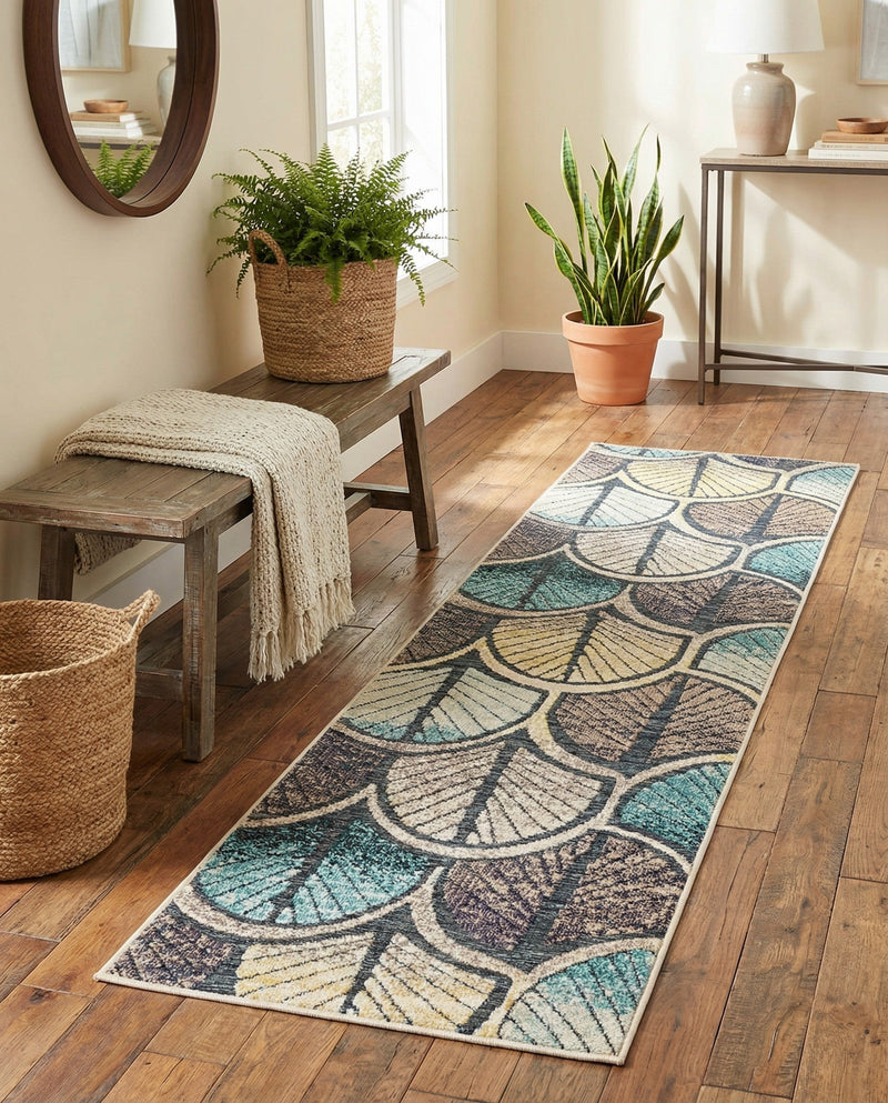 Outdoor Marrakesh Collection Area Rug -  Rabat Runner Gray Blue Ivory  lifestyle 45