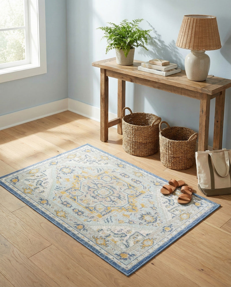 Savannah Series Collection Area Rug - Charleston (Sky blue) Rectangle Sky blue  lifestyle 15