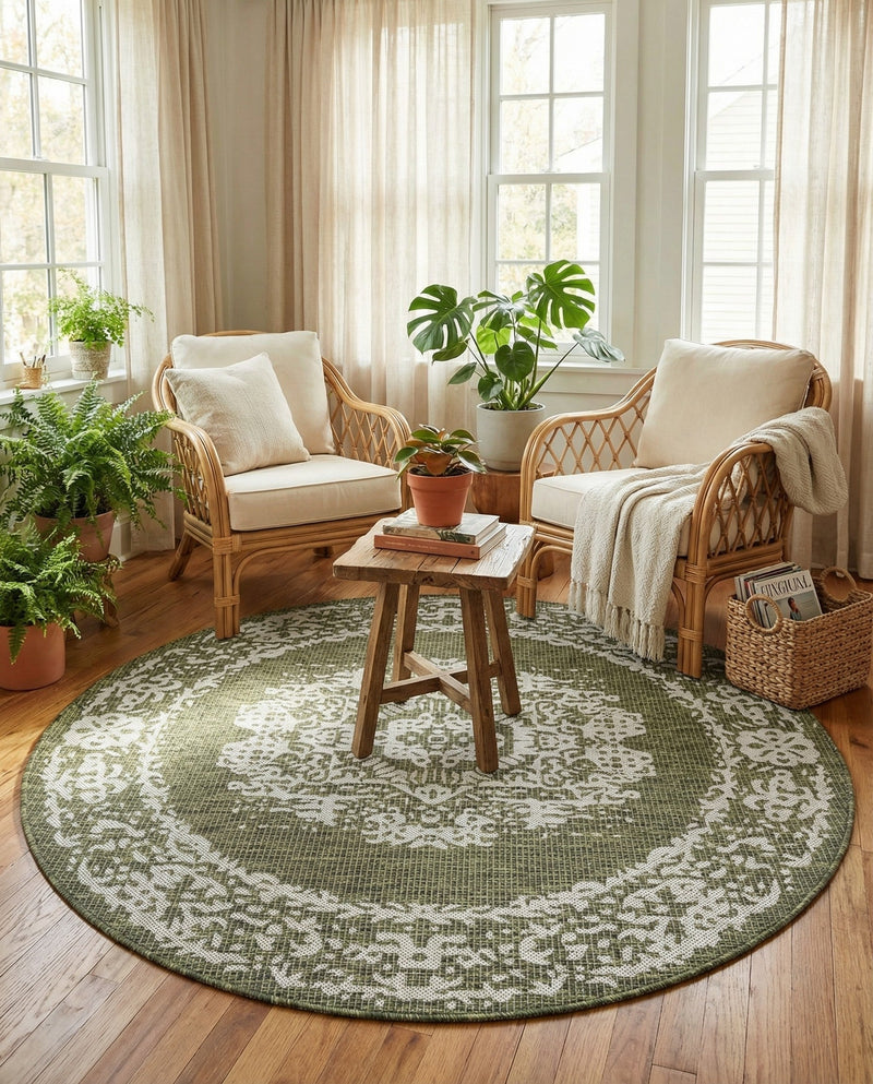 Patio Heritage Collection Area Rug - Savannah (Green) Round Green  lifestyle 74