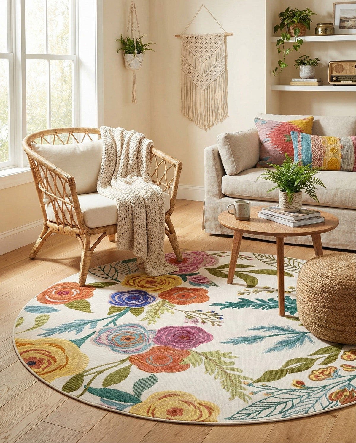 Meadow Breeze Collection Area Rug -  Petal Round Ivory  lifestyle 194