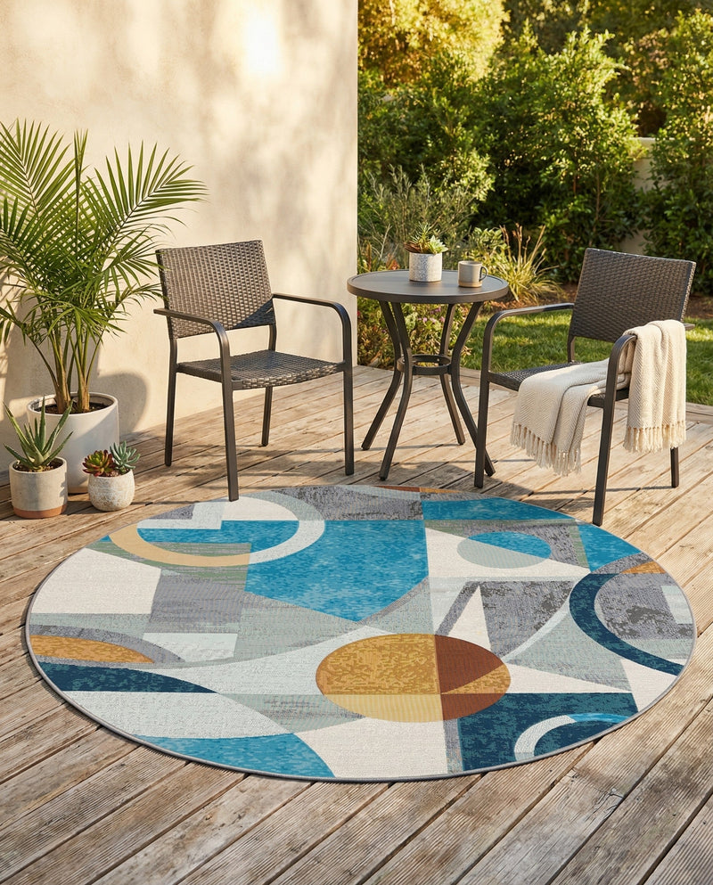 Urban Terrace Collection Area Rug -  Loggia Round Multi  lifestyle 62