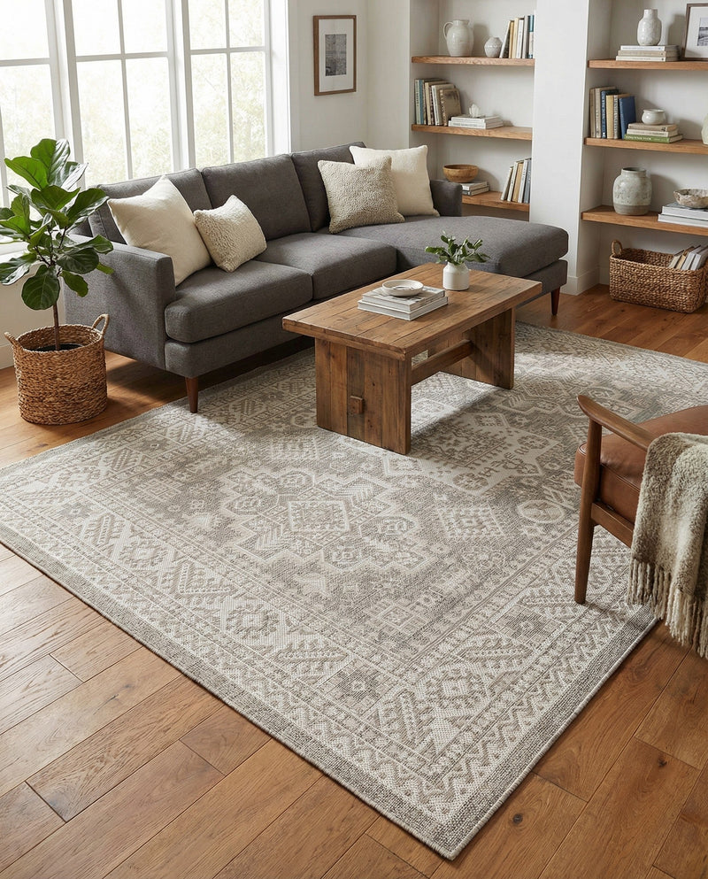 Tribal Terrace Treasures Collection Area Rug -  Incan Isle (Light Gray) Rectangle Light Gray  lifestyle 12