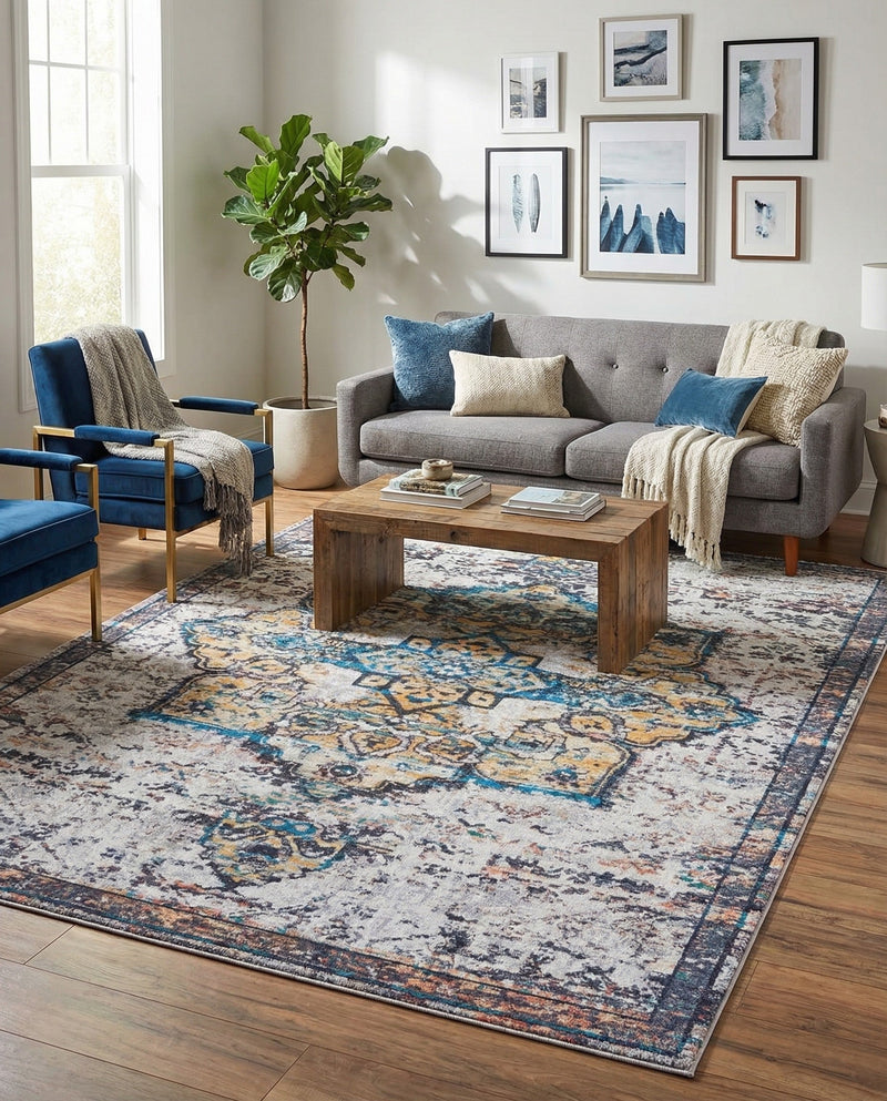 Baroque Era Collection Area Rug - Versailles (Sea Salt White) Rectangle Sea Salt White  lifestyle 7