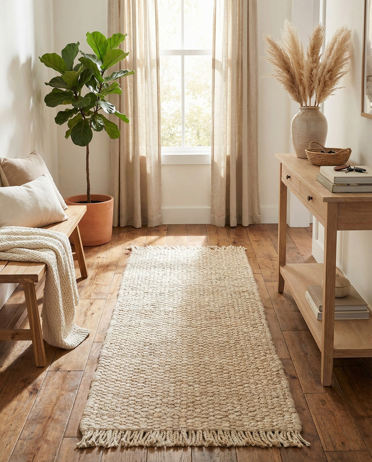 Savannah Jute Collection Area Rug - Seashore Runner Ivory  lifestyle 156
