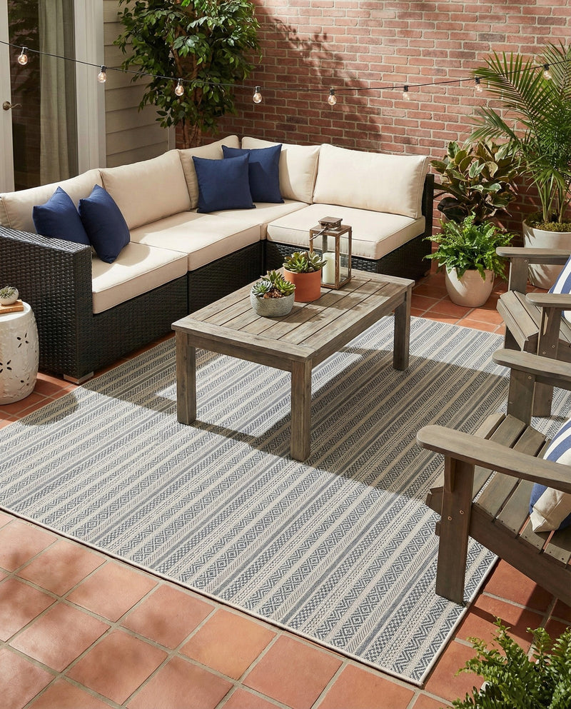 Seaside Stripes Collection Area Rug -  Boardwalk (Light Blue) Square Light Blue  lifestyle 32