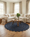 Woven Seaside Jute Collection Area Rug - Coastalhaven (Navy Blue) Round Navy Blue  lifestyle 32