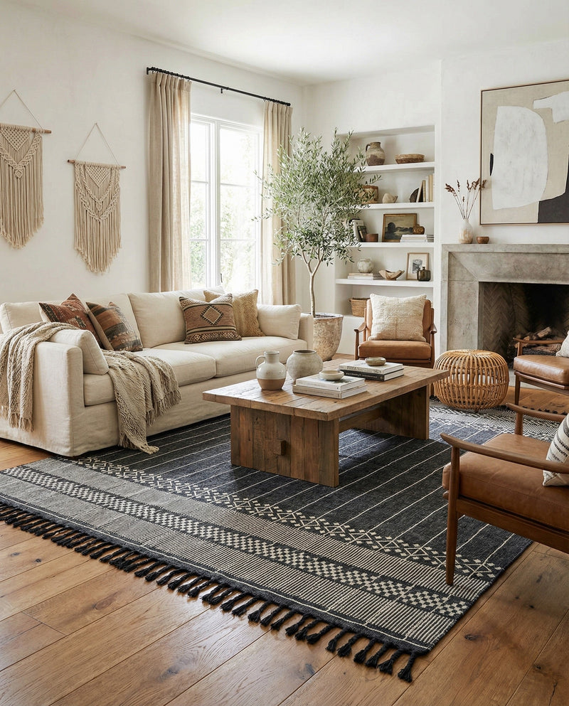 Sustainable Nomad Terrace Collection Area Rug - Reef Rectangle Charcoal Black  lifestyle 46