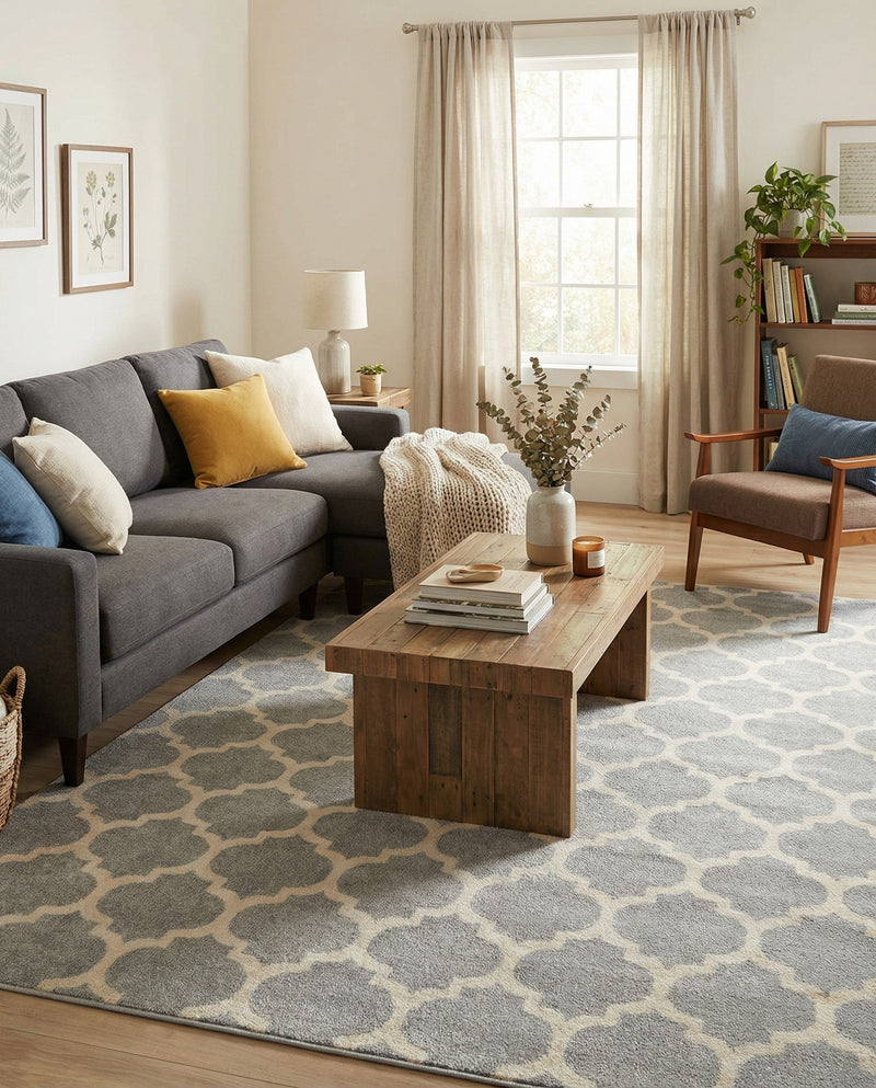 Lattice Gardens Collection Area Rug -  Bloomfield (Light Gray) Rectangle Light Gray  lifestyle 8