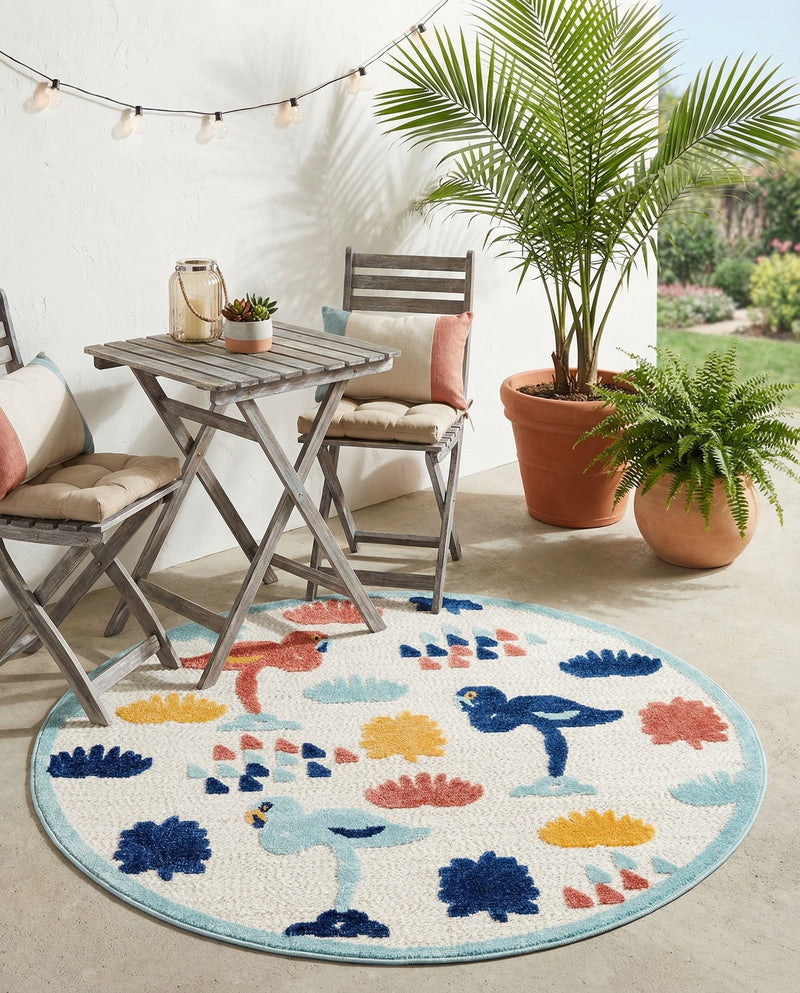 Caribbean Terrace Collection Area Rug -  StLucia Round White  lifestyle 49