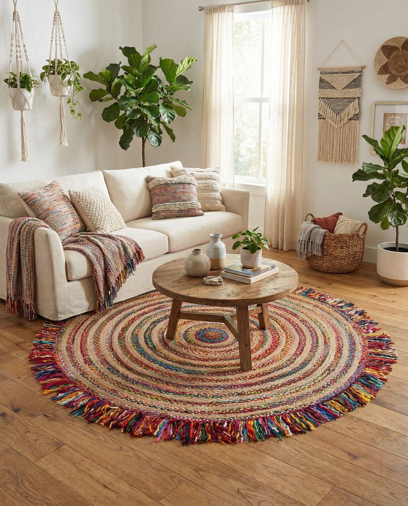 Osian Looms Collection Area Rug - Kathmandu Round Multi  lifestyle 8