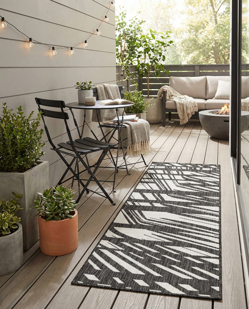 Urban Terrace Collection Area Rug -  Queens Runner Black and White  lifestyle 68