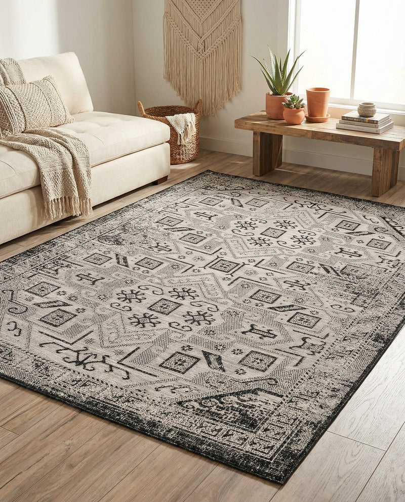 Tribal Terrace Treasures Collection Area Rug - Mayan Marina (Charcoal Gray) Rectangle Charcoal Gray  lifestyle 15