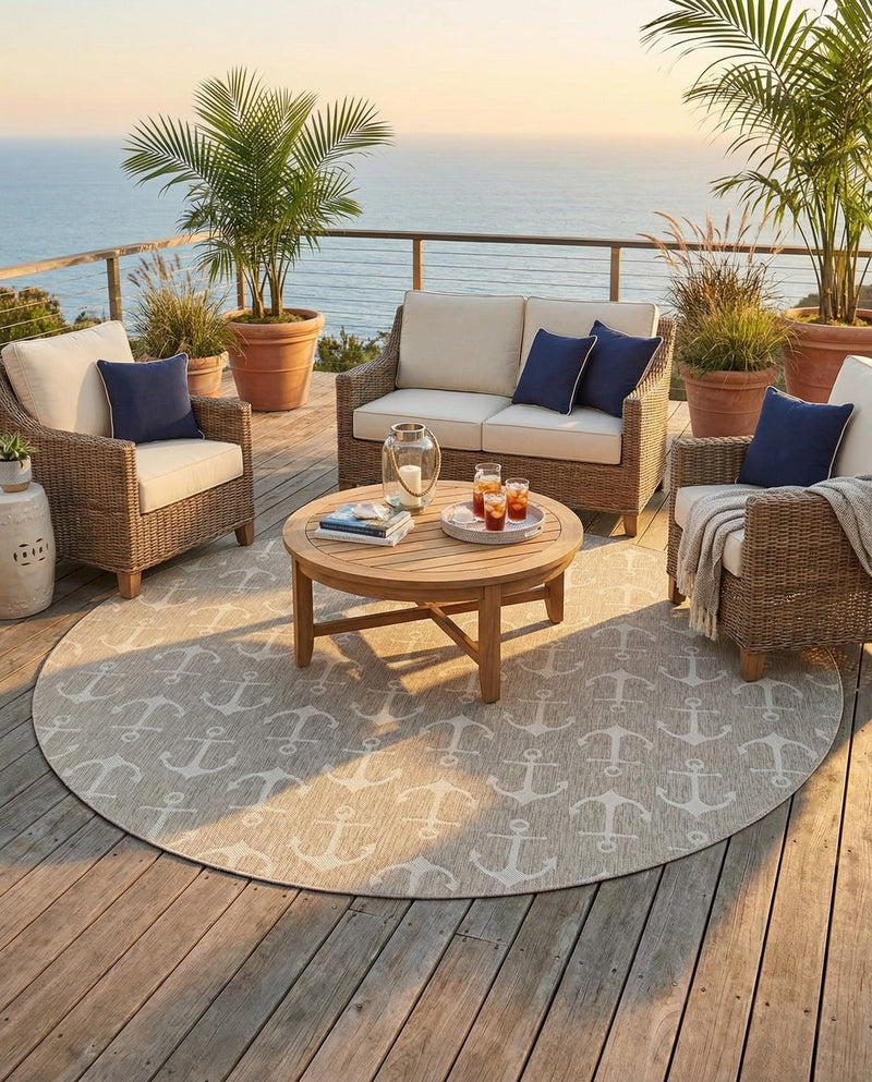 Seaside Haven Rugs Collection Area Rug - Sapphire (Gray) Round Gray  lifestyle 50