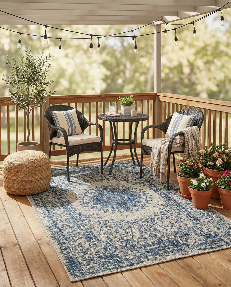 Patio Heritage Collection Area Rug -  Lafayette (Blue) Rectangle Blue  lifestyle 4