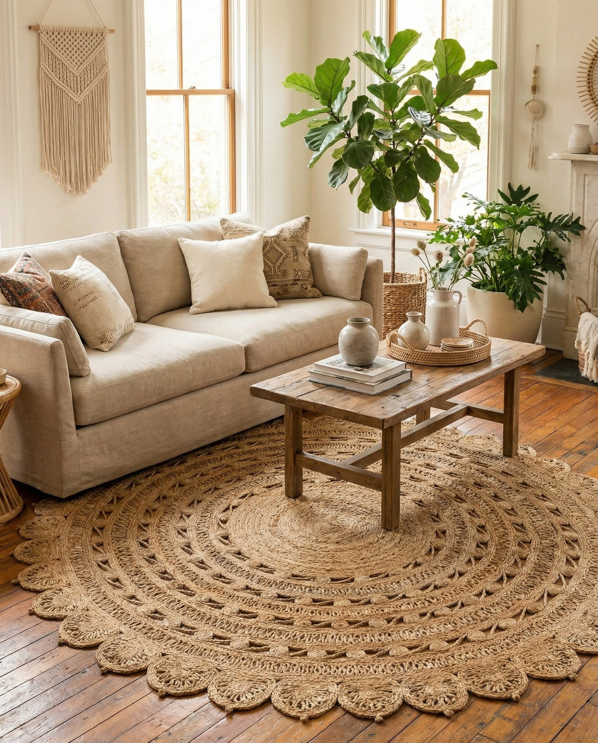 Woven Seaside Jute Collection Area Rug - Coastalhaven (Natural) Round Natural  lifestyle 17