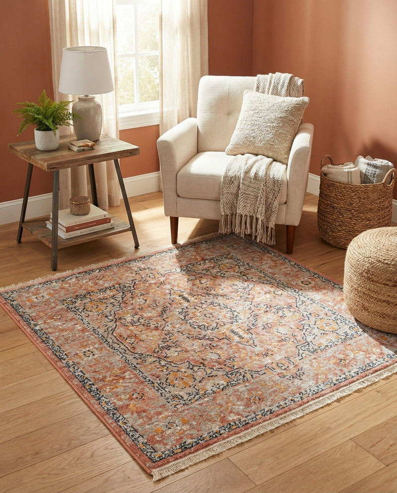 Seville Stripes Collection Area Rug - Cadiz (Brick Red) Square Brick Red  lifestyle 33