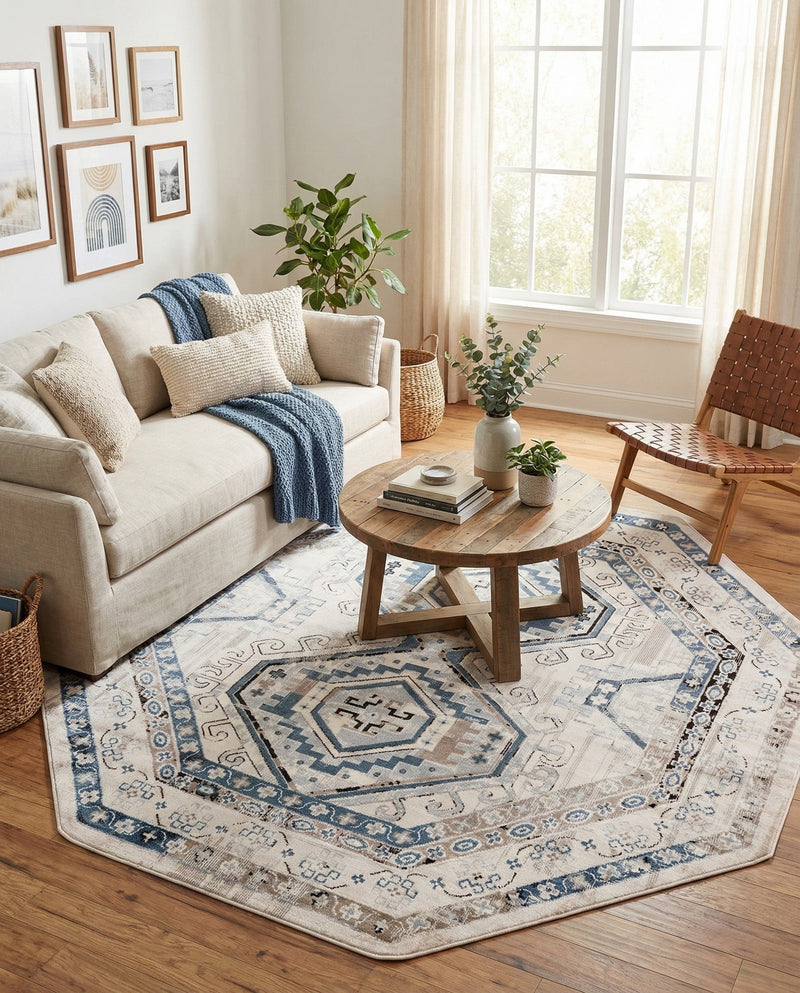 Savannah Elegance Collection Area Rug -  Tybee (Gray Blue) Octagon Gray Blue  lifestyle 74