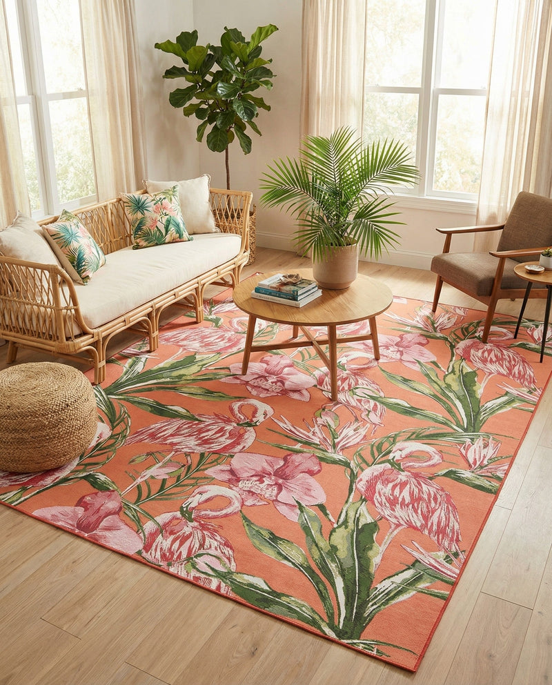 Seaside Blooms Collection Area Rug -  Kyoto Rectangle Coral  lifestyle 4
