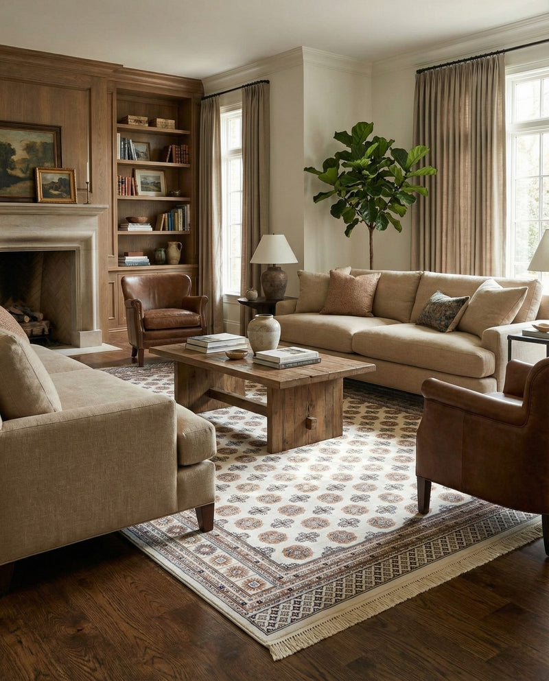 Samarkand Elegance Collection Area Rug -  Margilan (Ivory) Rectangle Ivory  lifestyle 3