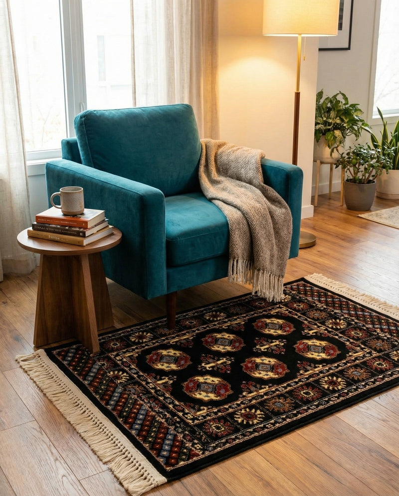 Samarkand Elegance Collection Area Rug -  Margilan (Black) Rectangle Black  lifestyle 8