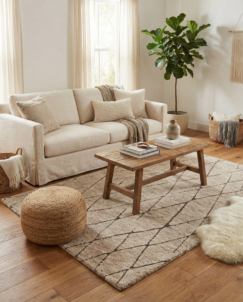 Sahara Berber Wool Collection Area Rug - Marrakesh Rectangle Camel Brown  lifestyle 9