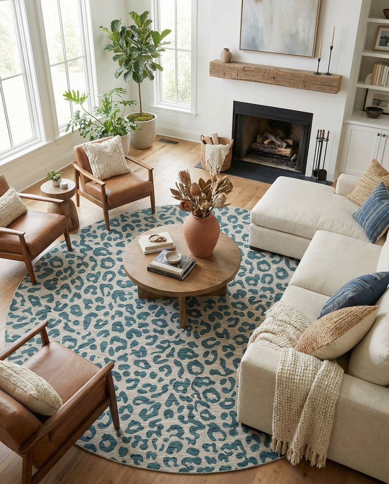 Savannah Escape Collection Area Rug -  Amazon (Teal) Round Teal  lifestyle 40