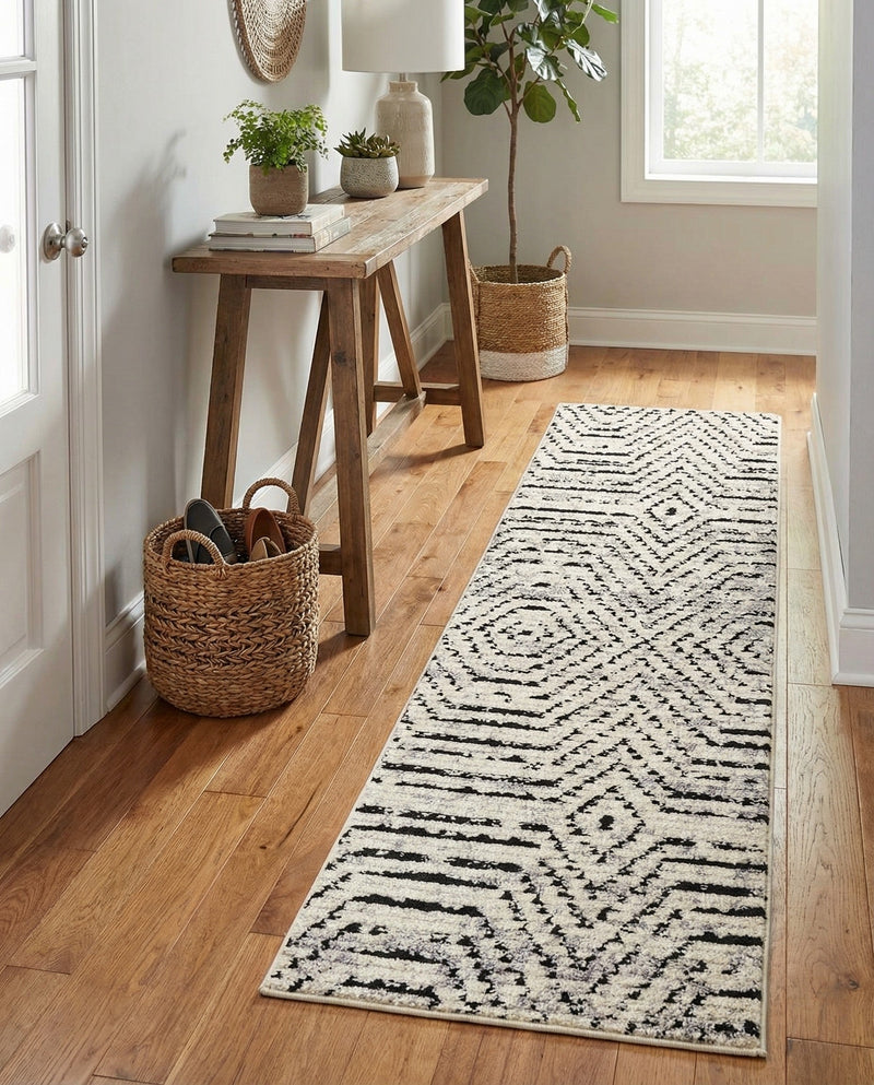 Marrakech Mosaic Collection Area Rug -  Tangier Runner Black and White  lifestyle 70