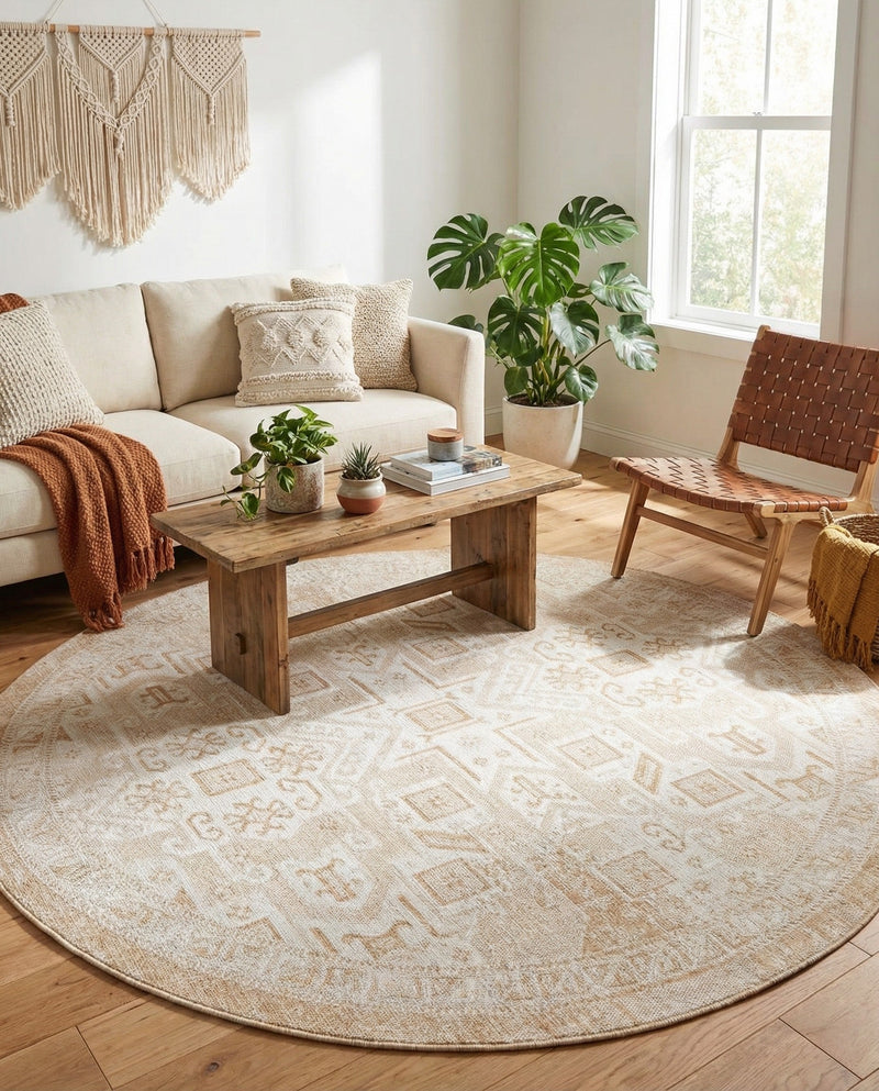 Tribal Terrace Treasures Collection Area Rug - Mayan Marina (Natural) Round Natural  lifestyle 74