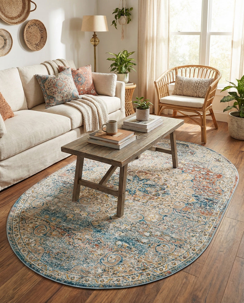 Coastal Haven Collection Area Rug - Seabreeze (Multi) Oval Multi  lifestyle 56