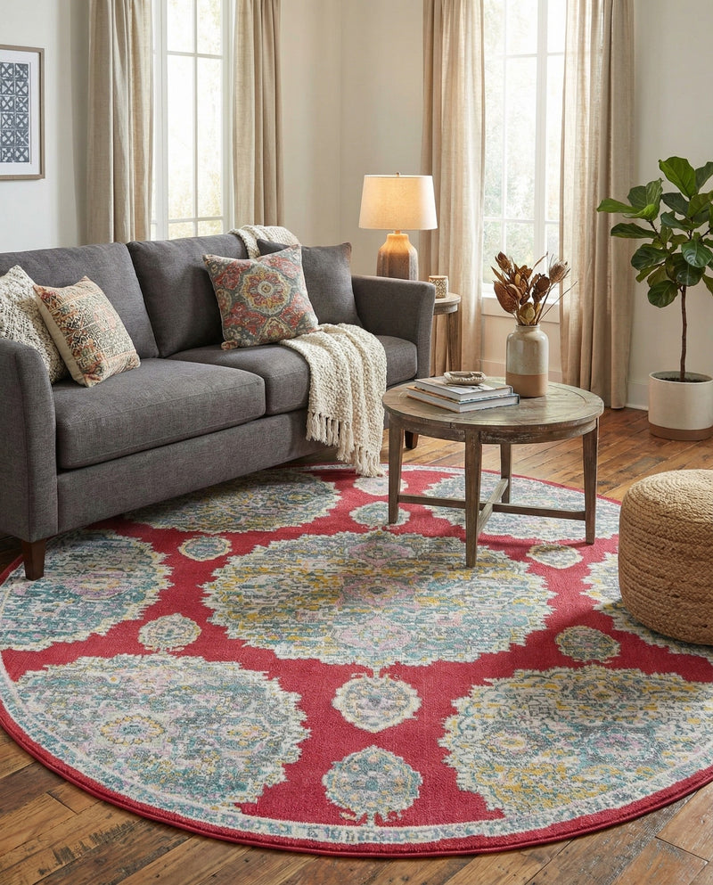 Arcadia Rugs Collection Area Rug -  Atlantis (Red) Round Red  lifestyle 53