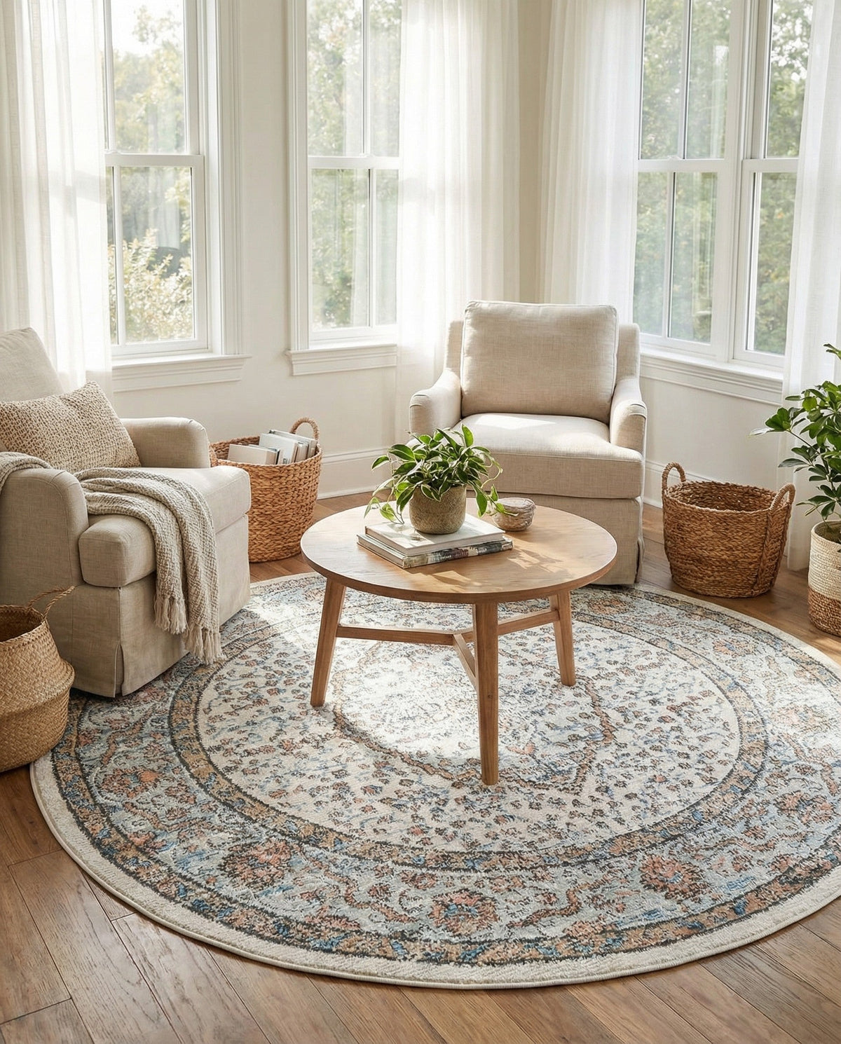 Mykonos Manor Collection Area Rug - Delos Round Ivory  lifestyle 66