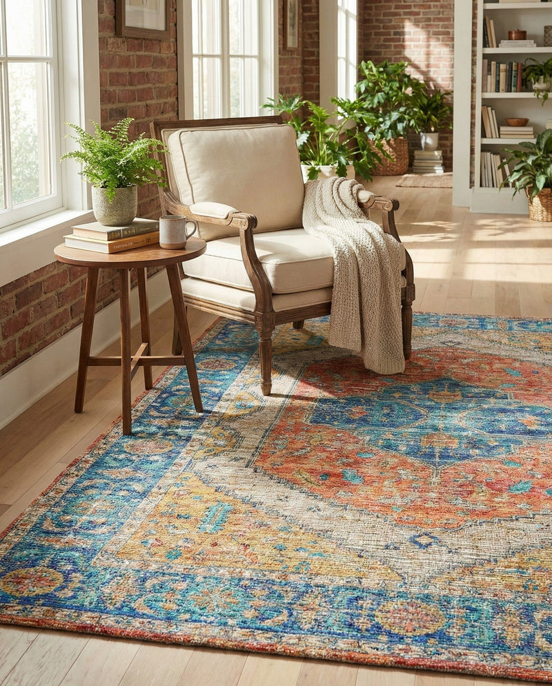 Savannah Threads Collection Area Rug - Charleston Rectangle Orange Yellow  lifestyle 13