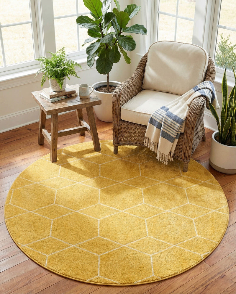 Trellis Mosaic Collection Area Rug - Arborville (Yellow) Round Yellow  lifestyle 83