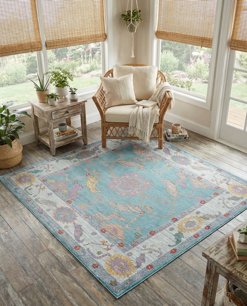 Arcadia Rugs Collection Area Rug - Eden (Aqua and Blue) Square Aqua and Blue  lifestyle 25