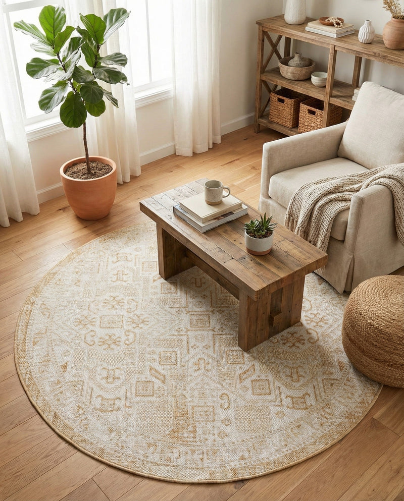 Tribal Terrace Treasures Collection Area Rug - Mayan Marina (Natural) Round Natural  lifestyle 23