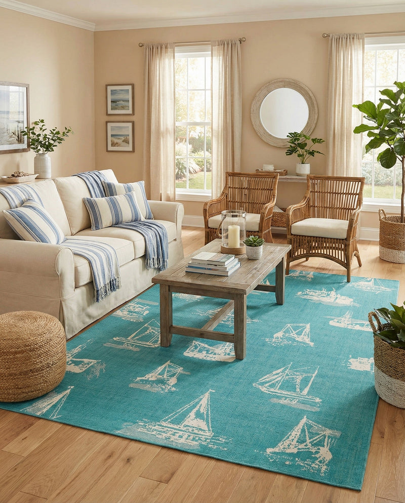 Seaside Haven Rugs Collection Area Rug -  Beachcomber Rectangle Teal  lifestyle 13