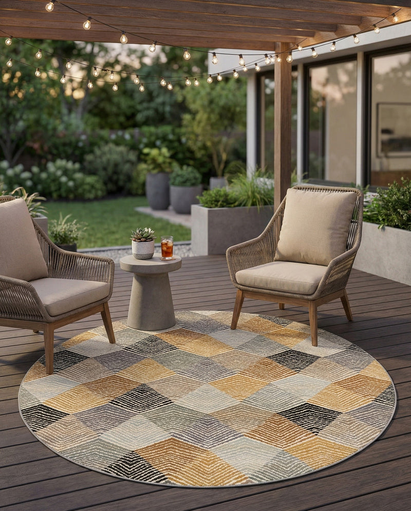 Urban Terrace Collection Area Rug - Metropolis Round Gray  lifestyle 47