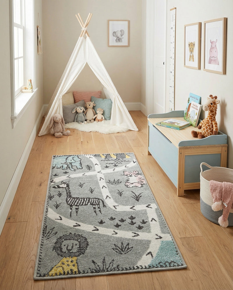 Wonder Tykes Collection Area Rug -  Enigma Runner Gray  lifestyle 48