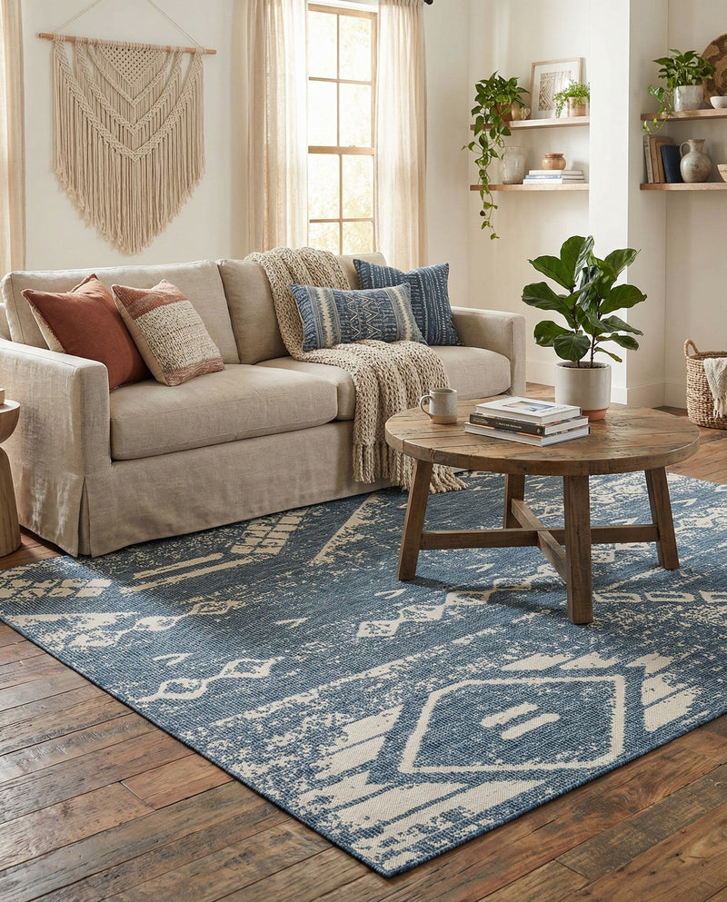 Desert Nomad Terrace Collection Area Rug - Sahara (Blue) Rectangle Blue  lifestyle 3