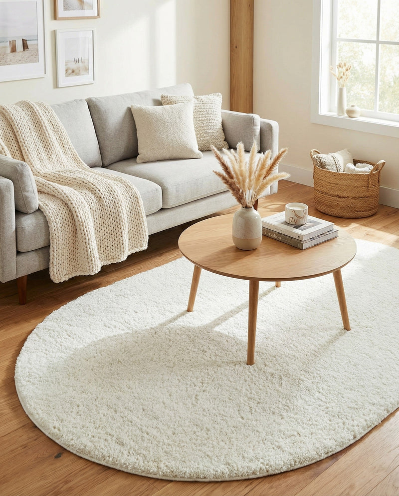 Cozy Comfort Shag Collection Area Rug - Haven (White) Oval White  lifestyle 45