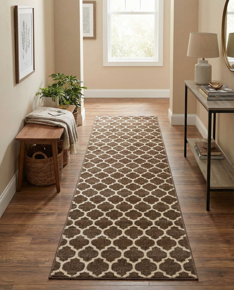 Lattice Gardens Collection Area Rug -  Bloomfield (Brown) Runner Brown  lifestyle 31