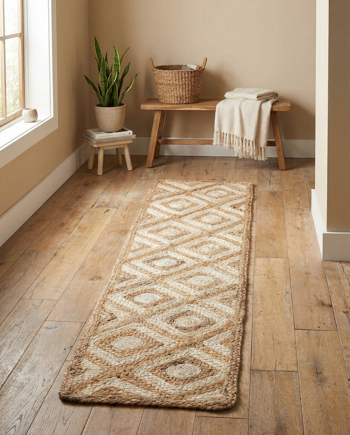 Woven Seaside Jute Collection Area Rug - Marina Table Runner Natural  lifestyle 69