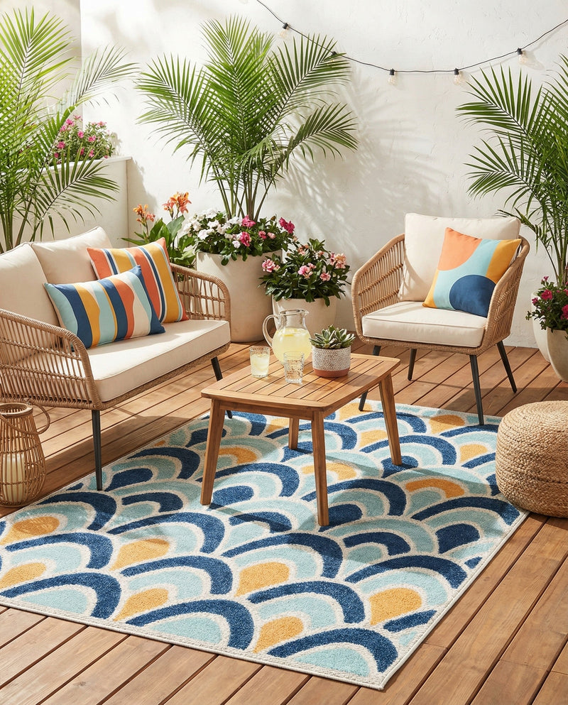 Caribbean Terrace Collection Area Rug -  Barbados Rectangle Blue  lifestyle 8