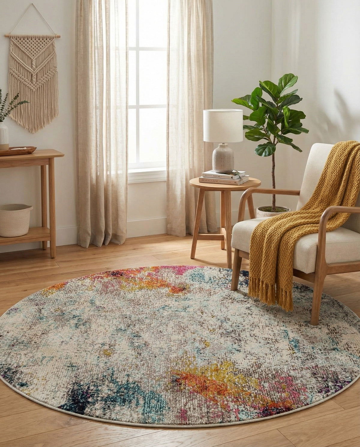 Chromatic Oasis Collection Area Rug -  Azure Round Beige  lifestyle 81