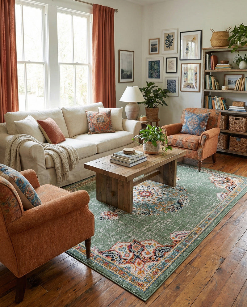Brighton Terrace Collection Area Rug - Hove (Green) Rectangle Green  lifestyle 27