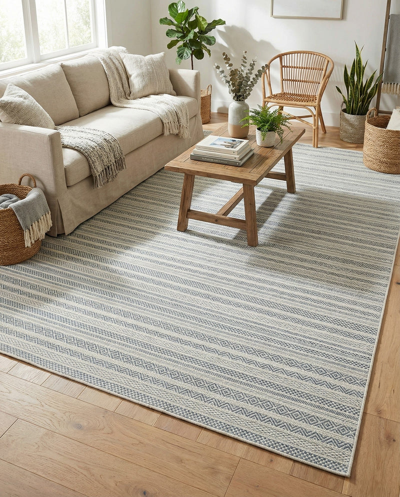 Seaside Stripes Collection Area Rug -  Boardwalk (Teal) Rectangle Teal  lifestyle 10